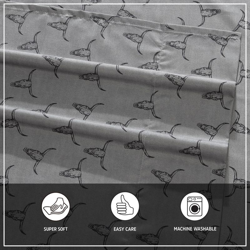 Wrangler Steer Skulls Grey 100% Microfiber Queen Sheet Set