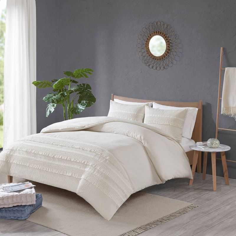 Roselle Full/Queen 3pc Seersucker Comforter Set Ivory