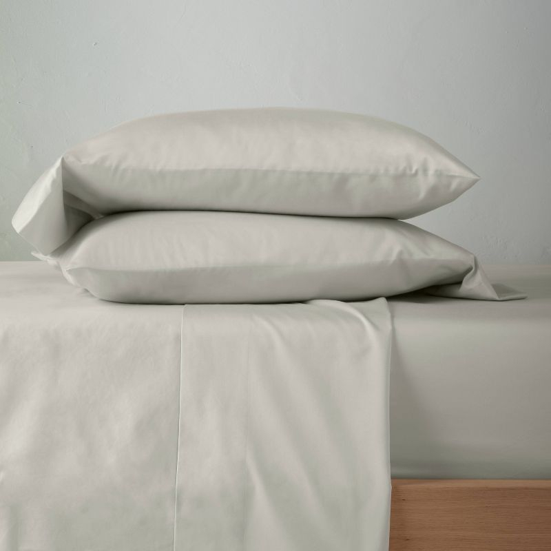 Queen 500 Thread Count Washed Supima Sateen Solid Sheet Set Natural - Casaluna™