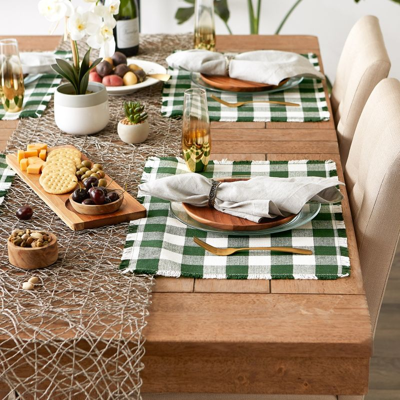 Design Imports Hunter Green  Heavyweight Check Fringed Placemat Set/6