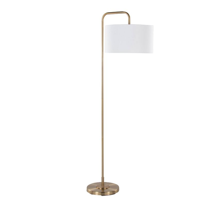 LumiSource Puck 63.75" Contemporary Metal Floor Lamp in Gold Metal from Grandview Gallery: Arc Design, White Drum Shade, UL Listed