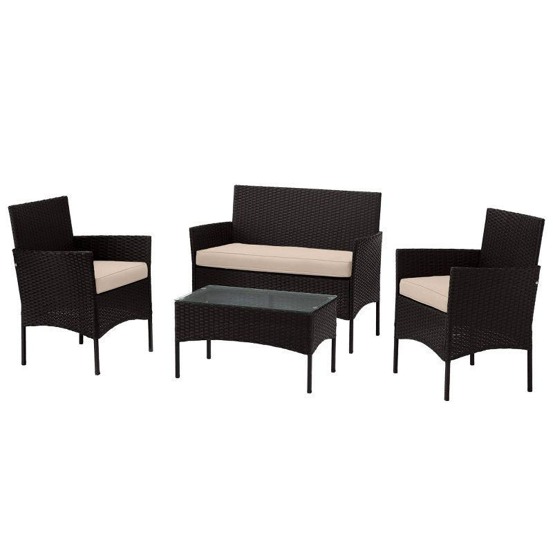 Pure Garden 4pc Outdoor Patio Rattan Furniture Set Black