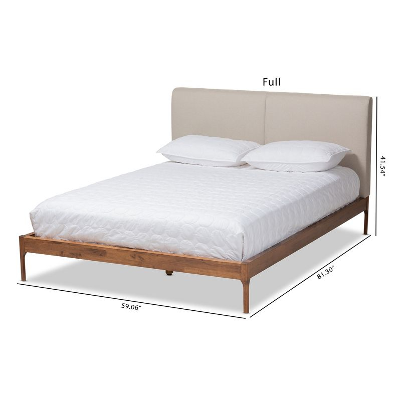 Baxton Studio Full Aveneil Walnut Finished Platform Bed Beige/Walnut Brown: Upholstered Headboard, Wood Composite Frame