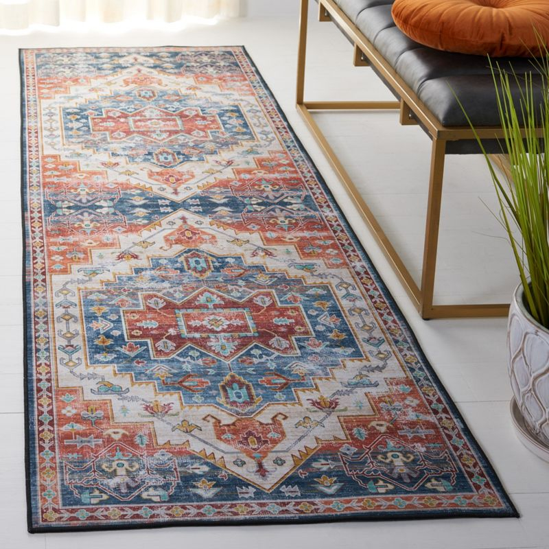 Tucson TSN116 Power Loomed Machine Washable Runner Rug - Blue/Rust - 2'6"x8' - Safavieh.