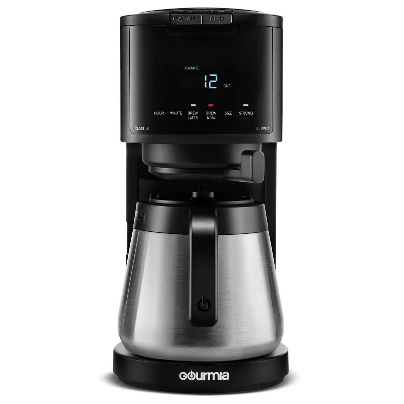 Gourmia 12 Cup Drip Coffee Maker with Thermal Carafe Black: Stainless Steel, Electric, Dishwasher-Safe Parts, 2-Year Warranty