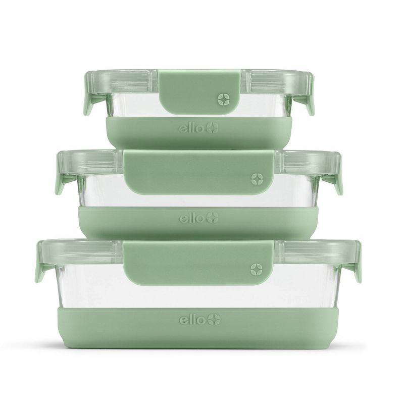 Ello 6pc Glass Refresh Mixed Food Storage Set Green: Oven & Microwave Safe, Dishwasher Safe, Lifetime Warranty