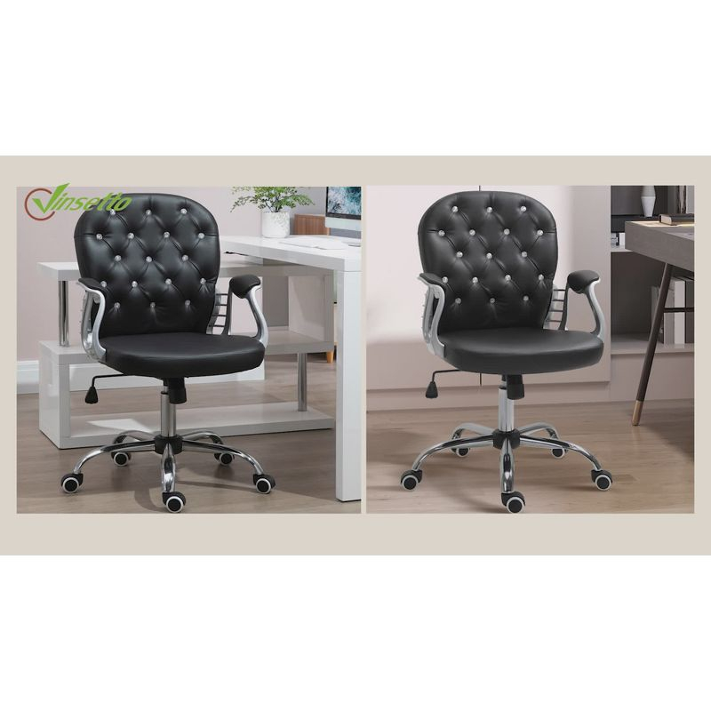 Vinsetto Vanity PU Leather Mid Back Office Chair Swivel Tufted Backrest Task Chair with Padded Armrests, Adjustable Height, Rolling Wheels, Gray