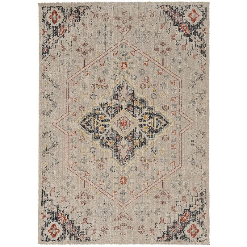 5'x7'6" Great Zero Rollins Rug Off White/Blue - Linon: Abstract Low Pile Area Rug, Indoor, Machine Made, Traditional Style