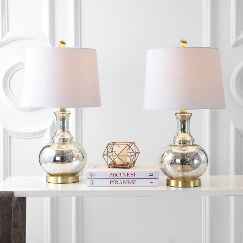 JONATHAN Y Lavelle 25" Glass LED Table Lamp, Mercury Silver/Brass Gold (Set of 2)