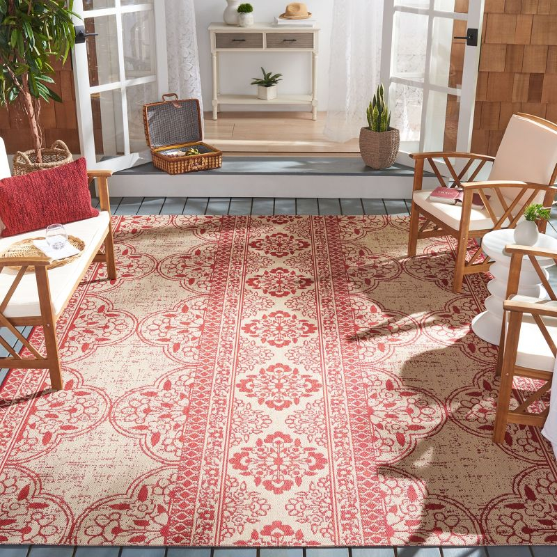Beach House BHS174 Power Loomed Indoor/Outdoor Area Rug - Red/Creme - 6'7"x9'2" - Safavieh