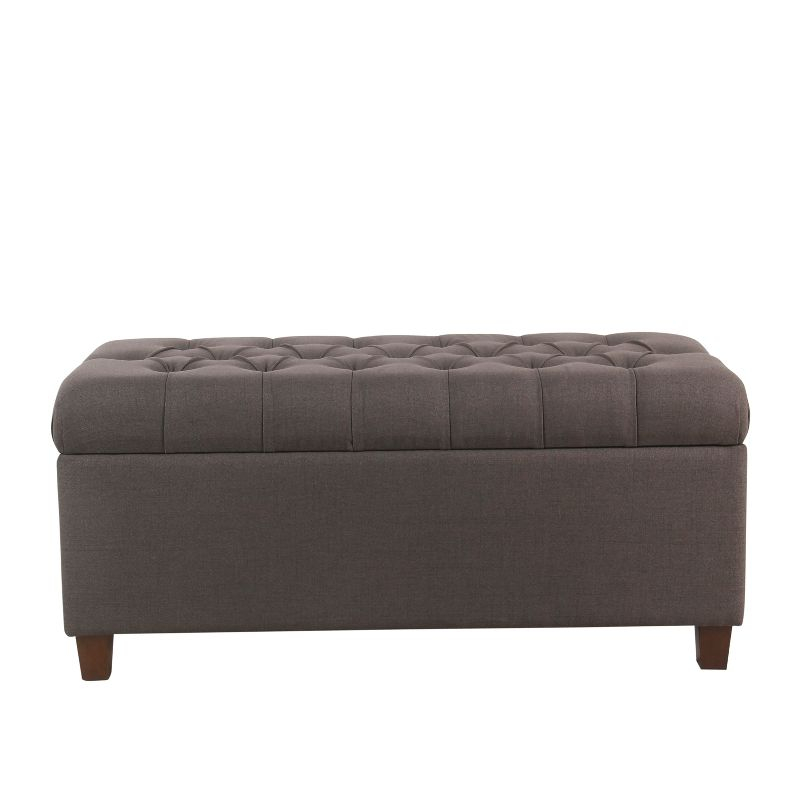 Ainsley Button Tufted Storage Bench Dark Charcoal Gray - HomePop: Upholstered Ottoman for Bedroom with Wood Legs
