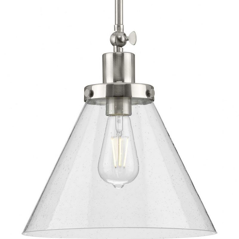 Progress Lighting Hinton 1-Light Industrial Pendant, Brushed Nickel, Seeded Glass Shade