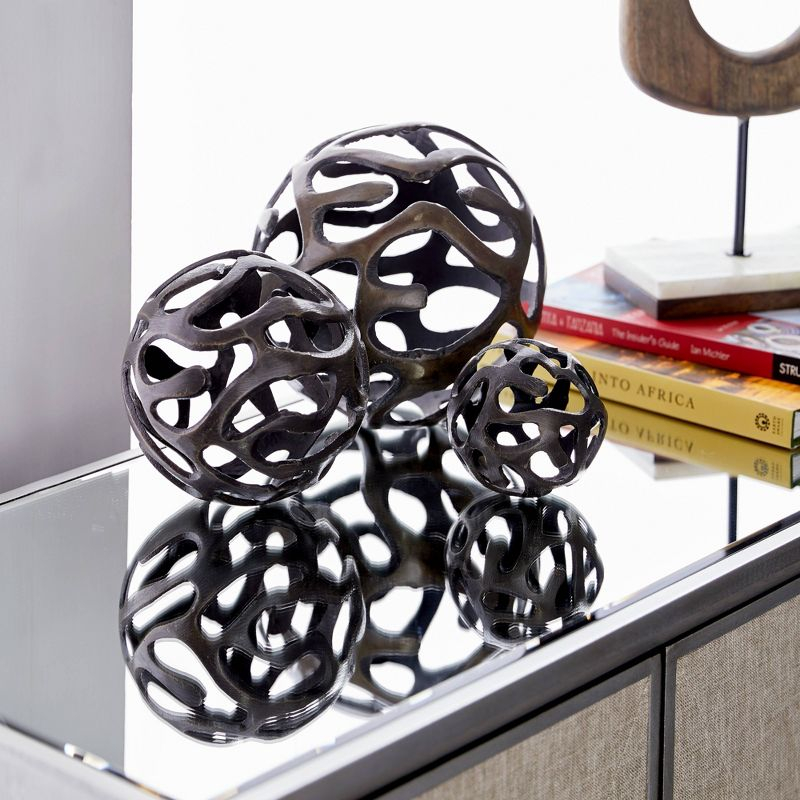 Set of 3 Decorative Aluminum Balls Brass - Olivia & May: Indoor Sculpture, Vase Filler, Tabletop Decor