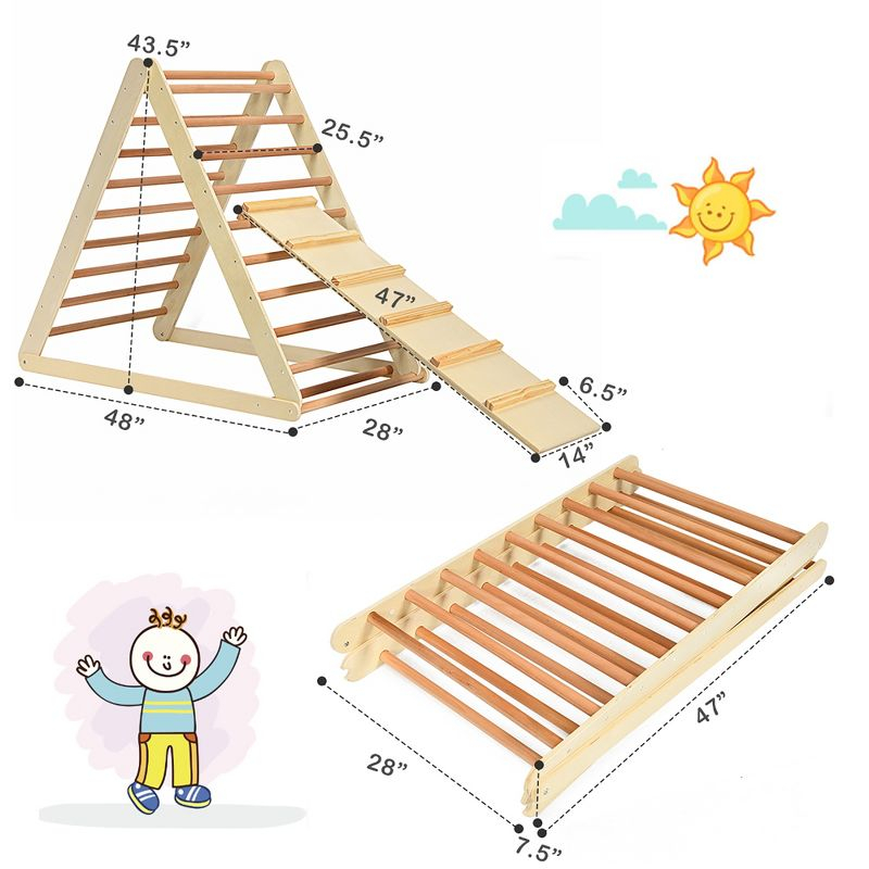 Costway Foldable Wooden Climbing Triangle Indoor Home Climber w/ Ladder for Toddler Baby