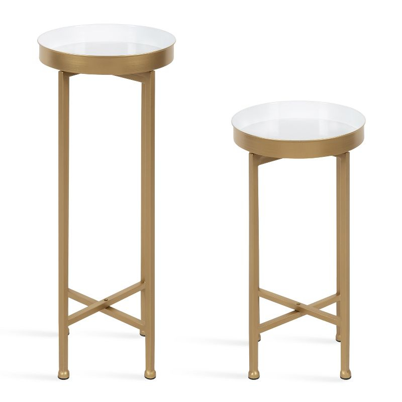 Kate and Laurel Celia Round Metal Nesting Table, 2 Piece, White and Gold