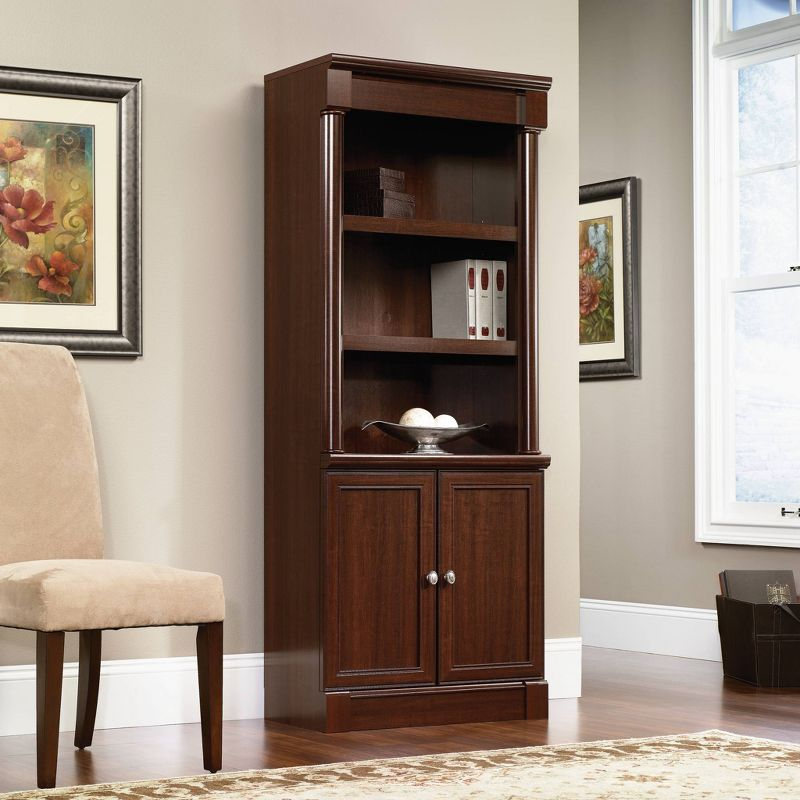 72" Palladia Library with Doors Select Cherry Red - Sauder: MDF Construction, Laminate Surface, Classic Design