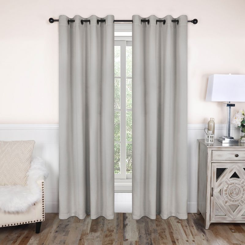 Classic Modern Solid Room Darkening Semi-Blackout Curtains, Grommets, Set of 2, 52"x108", Chrome - Blue Nile Mills