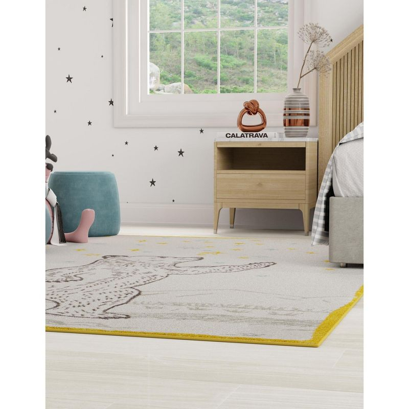 Unique Loom Whimsy Kids Collection Area Rug - Grizzly (2' 2" x 2' 11" Rectangle Ivory and Gray/Yellow)