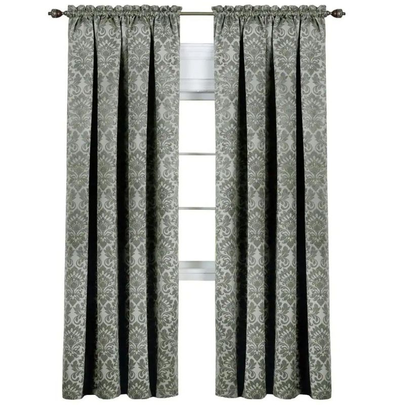 Kate Aurora Royal Living 2 Piece Rod Pocket Damask Design 95% Blackout Curtain Panels - 84 in. Long - Sage
