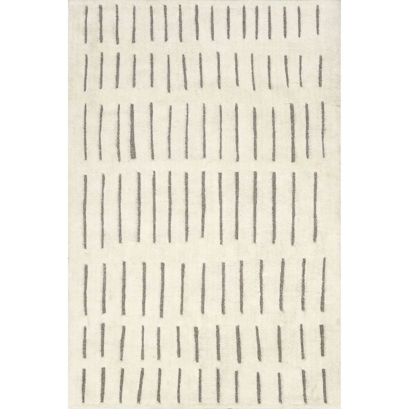 Nuloom Nalini Geometric 4x6 Wool Indoor Area Rug for Living Room Bedroom Dining Room Kitchen, Off White/Grey