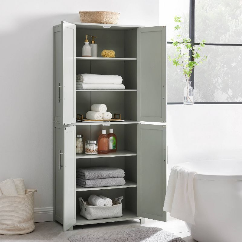 Savannah Tall Pantry Gray - Crosley: Shaker-Style Doors, Adjustable Shelves, Kitchen Storage