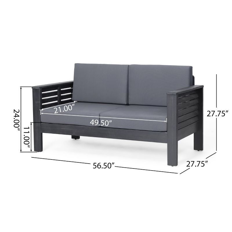 Christopher Knight Home Rabun Outdoor Acacia Wood 4 Seater Chat Set with Cushions, Dark Gray
