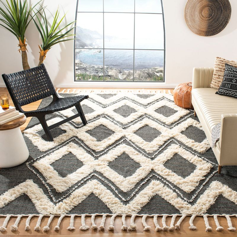 Kenya KNY903 Hand Knotted Area Rug - Black/Ivory - 8'9"x11'9" - Safavieh.