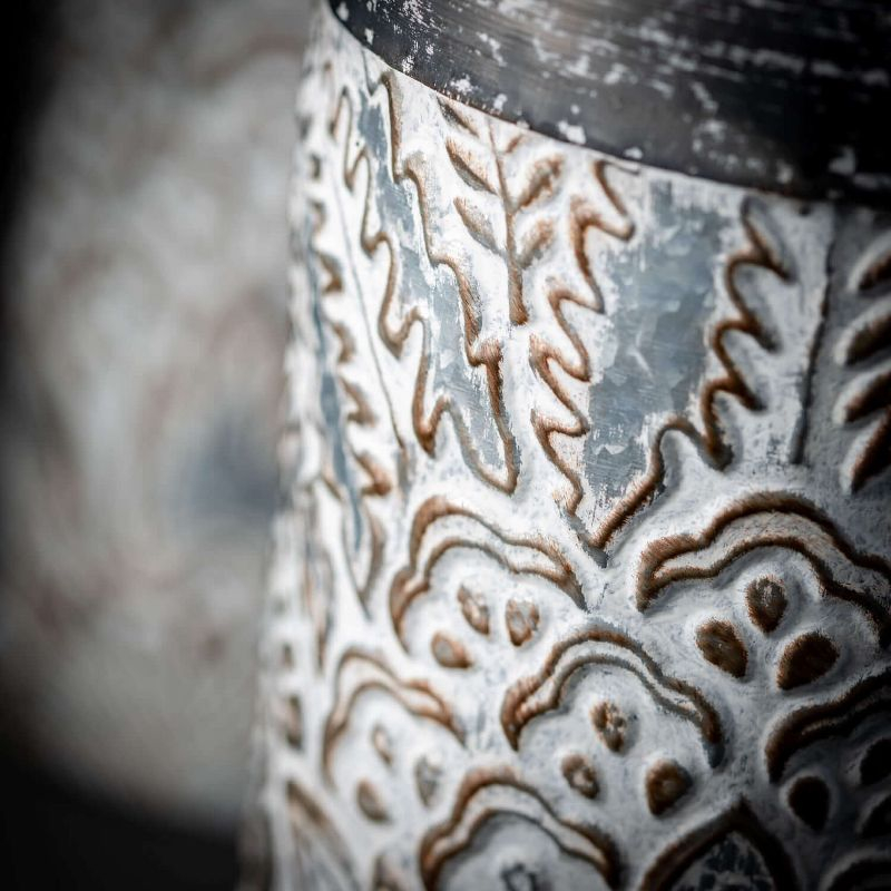 Sullivans Metal Baroque Printed Metal Vase Set of 2, 16"H & 12.5"H Gray