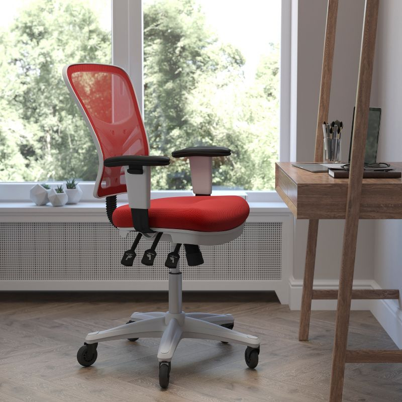 Flash Furniture Mid-Back Ergonomic Multifunction Mesh Chair with Polyurethane Wheels-Red