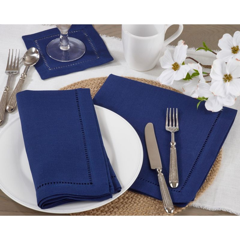 Saro Lifestyle Dinner Napkin With Hemstitch Border Design (Set of 12), Navy Blue, 18" x 18"