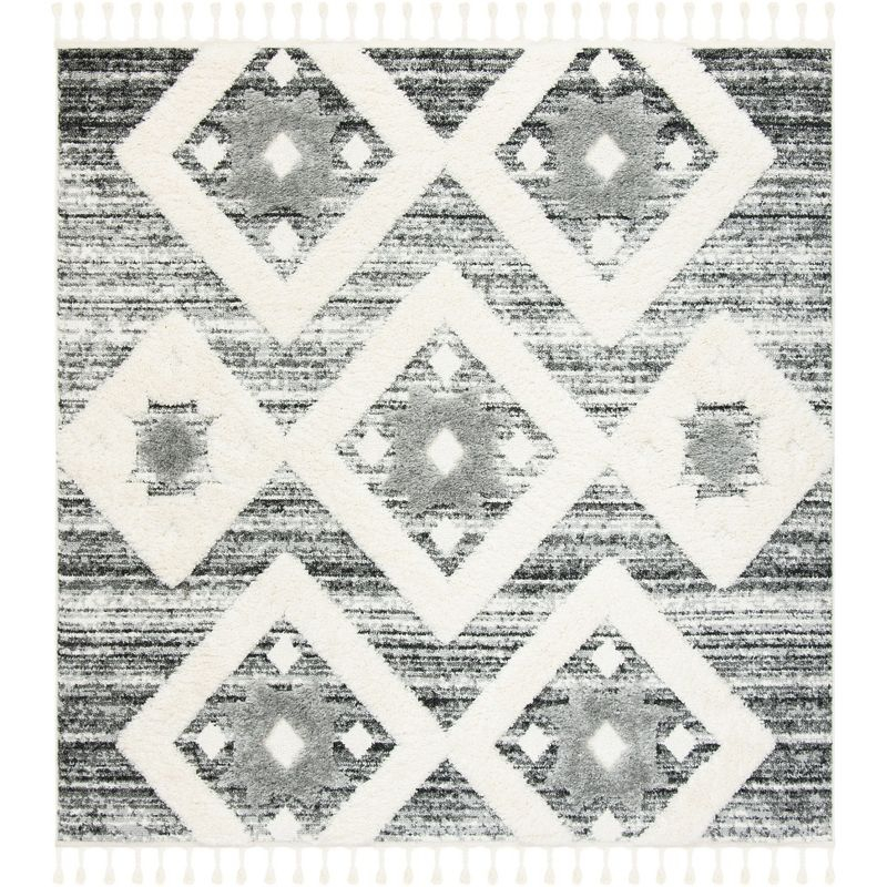 Moroccan Tassel Shag MTS664 Power Loomed Indoor Accent Rug - Grey/Ivory - 4'x4' - Safavieh