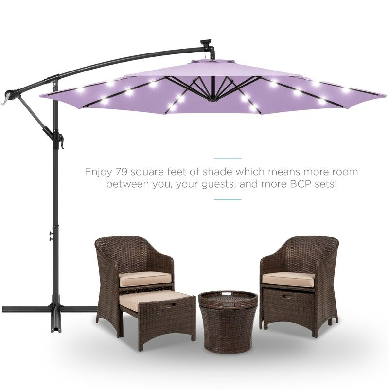 Best Choice Products 10ft Solar LED Offset Hanging Outdoor Market Patio Umbrella w/ Adjustable Tilt - Lavender