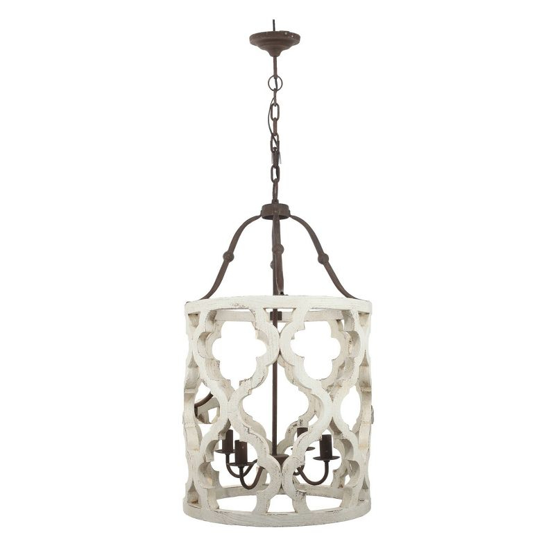 19"x33.5" 4-Light Jolette Wood Chandelier Ceiling Light Washed White - A&B Home