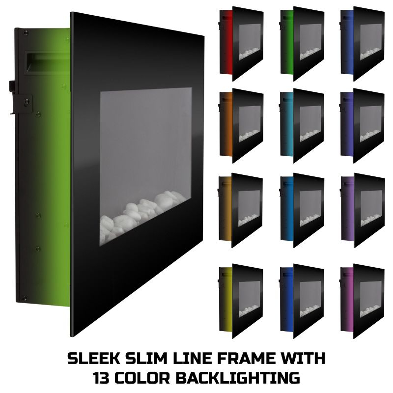 Hasting Home Electric Fireplace Wall-Mounted Heater with 13 Backlight Colors, Adjustable Heat, and Remote Control 31-Inch LED Faux  (Black)