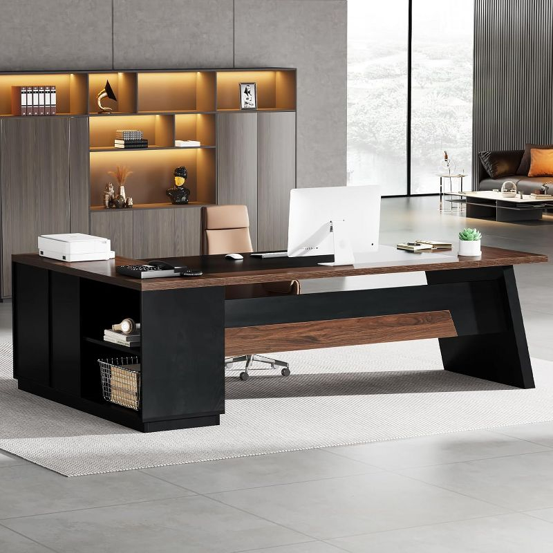 Tribesigns Modern 78" L-Shaped Executive Desk with Drawers and Lateral File Cabinet, Brown