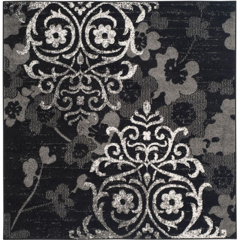 Adirondack ADR114 Machine Made Indoor Area Rug - Black/Silver - 4'x4' - Safavieh