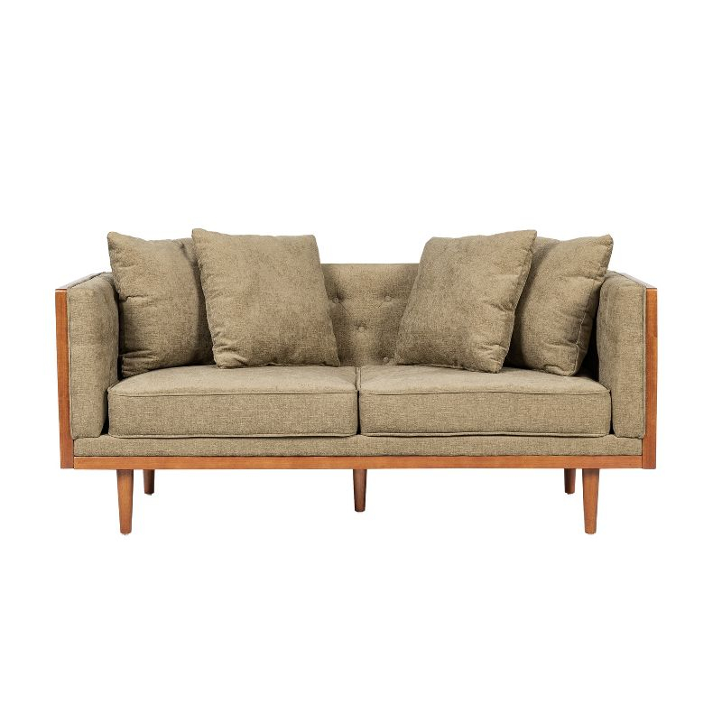 Christopher Knight Home Borah Tufted Loveseat with Accent Pillows, Dark Beige/Dark Walnut