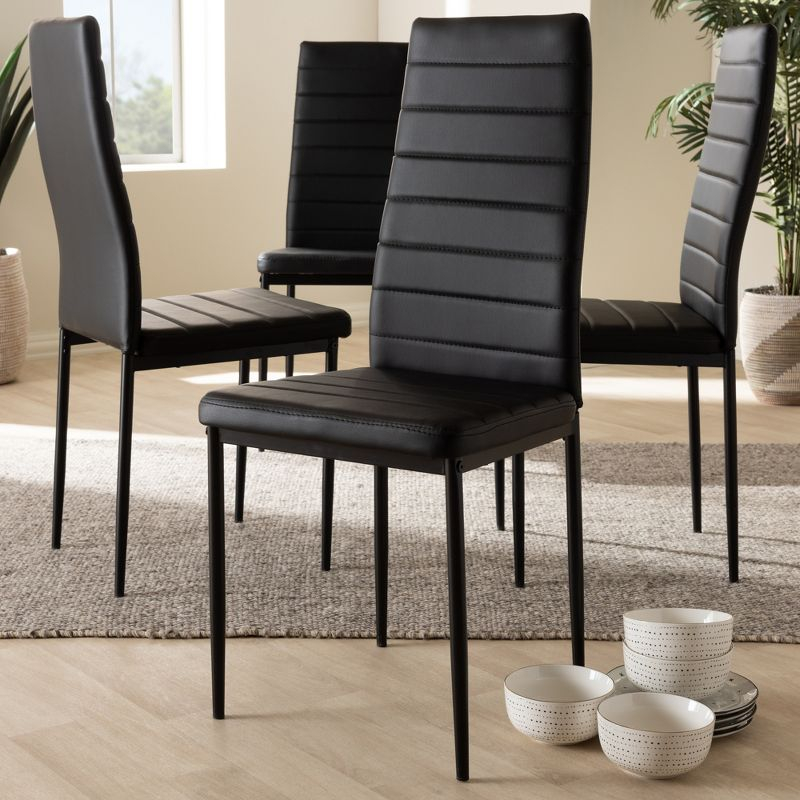 Set of 4 Armand Modern and Contemporary Faux Leather Upholstered Dining Chairs Black - Baxton Studio
