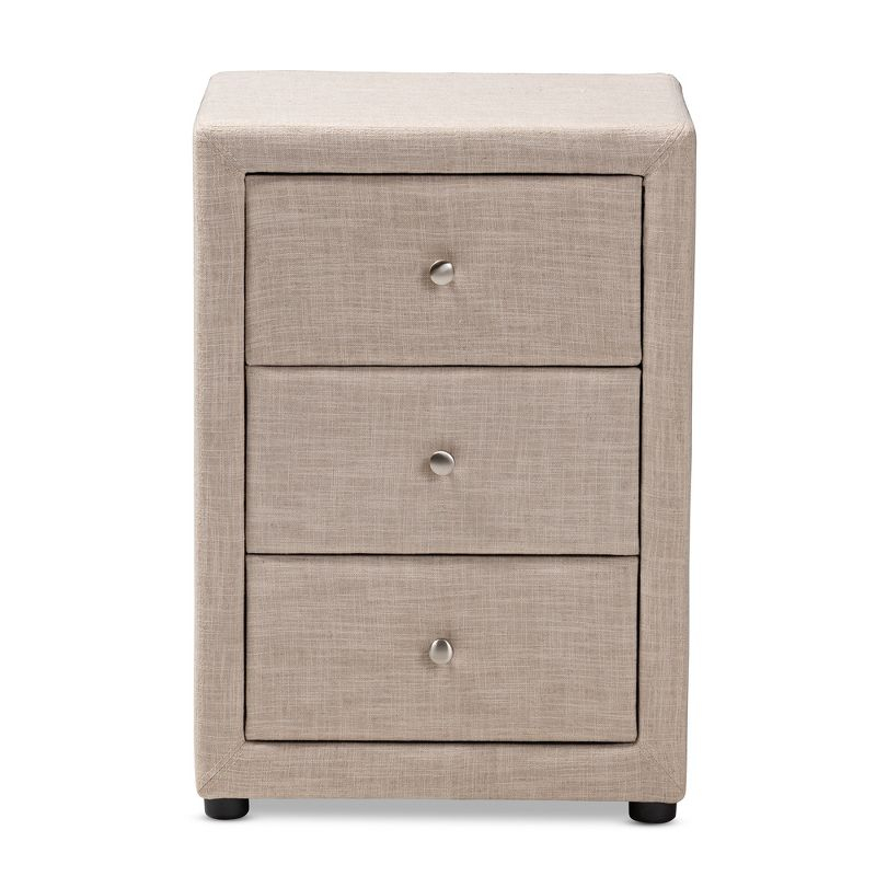 Tessa 3 Drawer Nightstand Light Beige - Baxton Studio: Contemporary Bedside Furniture, Chrome Knobs, Storage