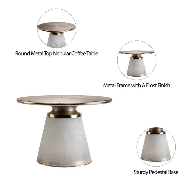 Sagebrook Home 17" Glass and Metal Round Nebular Coffee Table with Metal Top Clear/Frost: Contemporary Pedestal Design