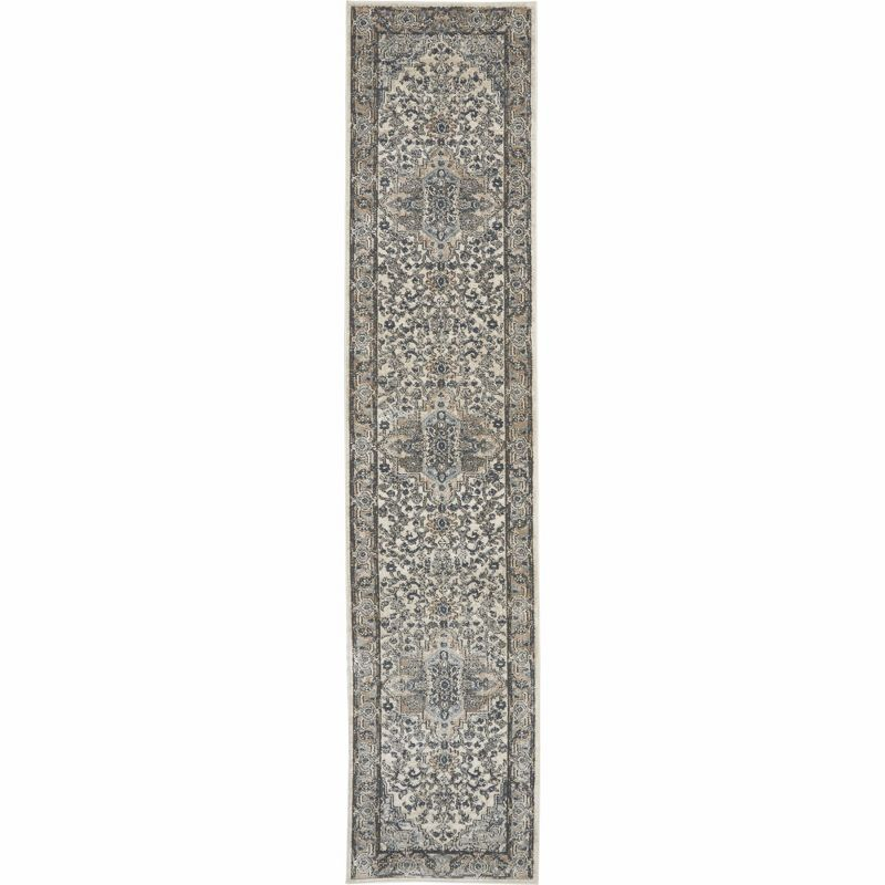 Nourison Concerto Center Medallion Indoor Rug Ivory Grey 2'2" x 12'