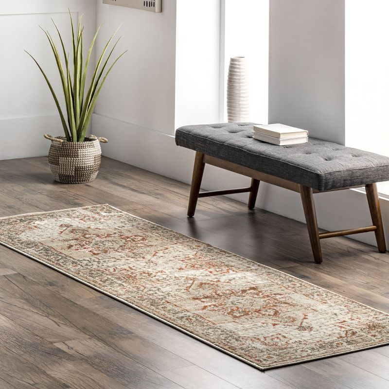 Nuloom Charlotte Faded Medallion Kitchen Runner Indoor Area Rug - Hallway, Entryway, 2' 6" x 8', Beige