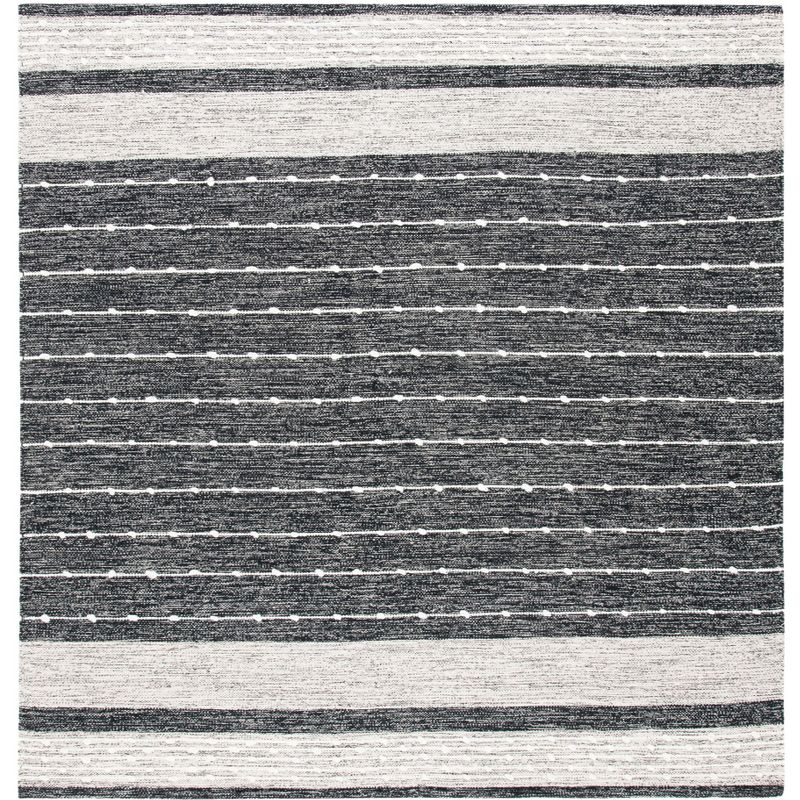 Striped Kilim STK509 Hand Woven Area Rug - Black/Ivory - 7'x7' - Safavieh.