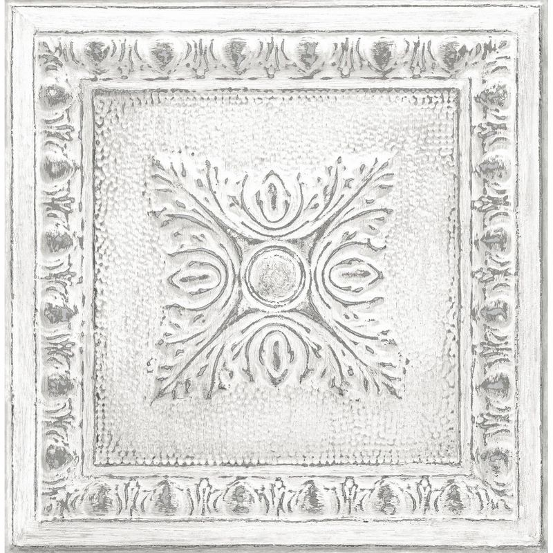 NuWallpaper Reclaimed Tin Peel & Stick Wallpaper: Removable Textured Vinyl, Classic Tile Pattern, Light Gray, 30.75 Sq Ft Coverage