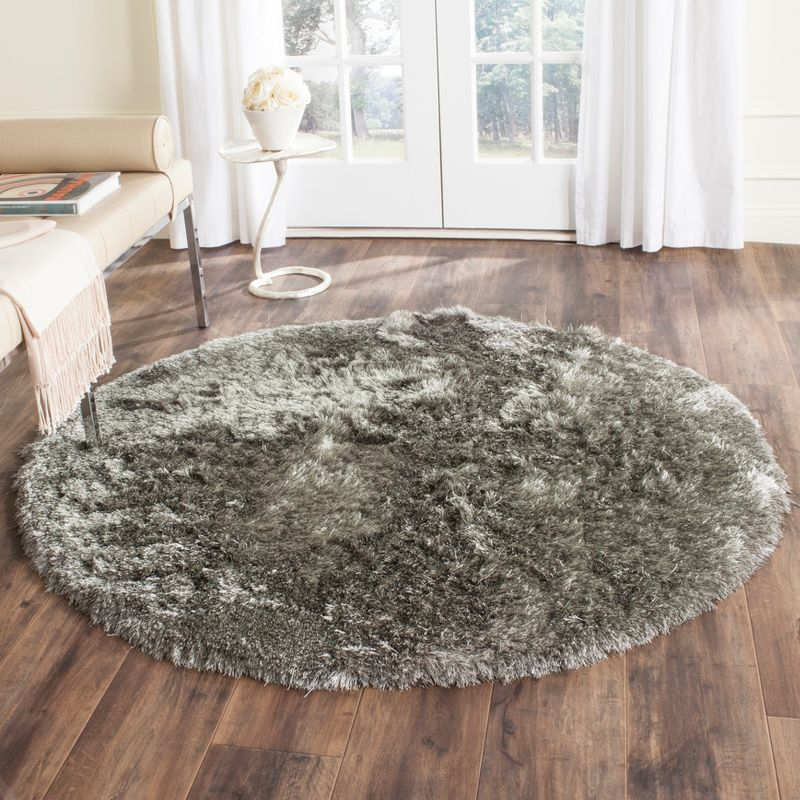 Paris Shag SG511 Hand Tufted Indoor Area Rug - Silver - 7' Round - Safavieh