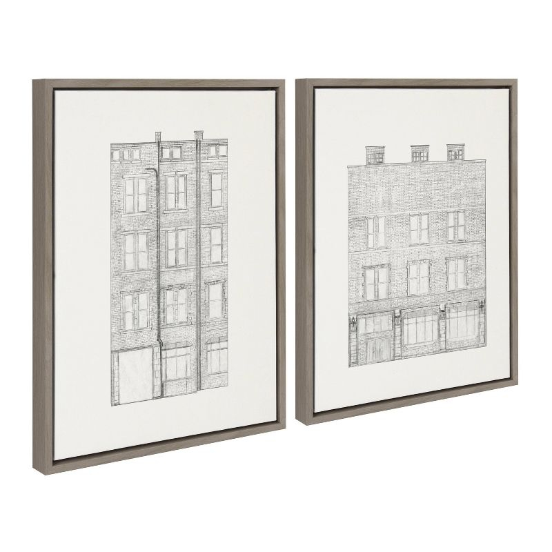 (Set of 2) 18" x 24" Sylvie Brick Building Fade 1 and 4 Canvas by Vio: Urban Wall Decor - Kate & Laurel