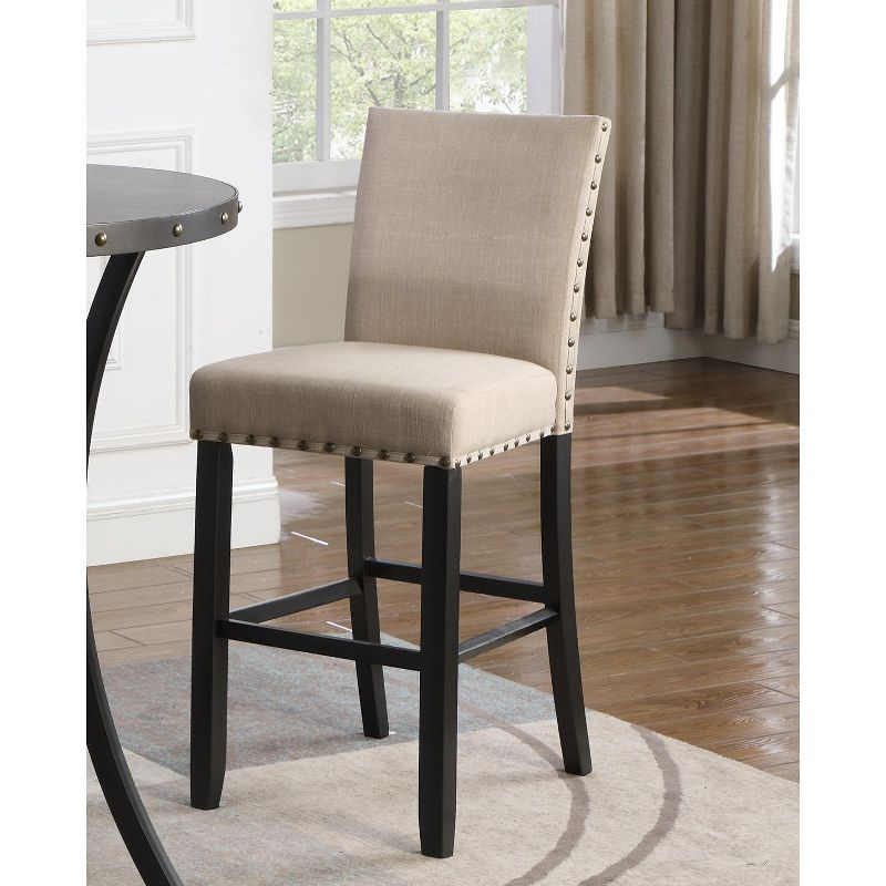 Roundhill Furniture Biony Fabric Bar Stools with Nailhead Trim, Tan, Set of 2