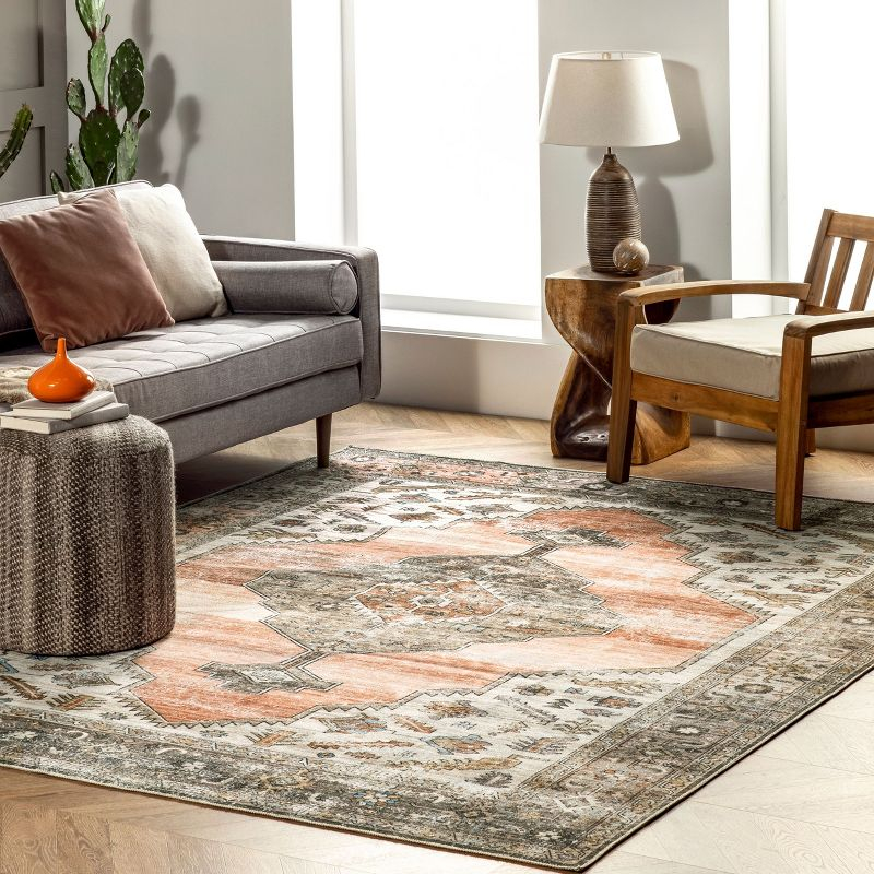 Nuloom Gracie Medallion 3x5 Machine Washable Accent Indoor Area Rug for Living Room Bedroom Dining Room Entryway Kitchen, Peach/Ivory