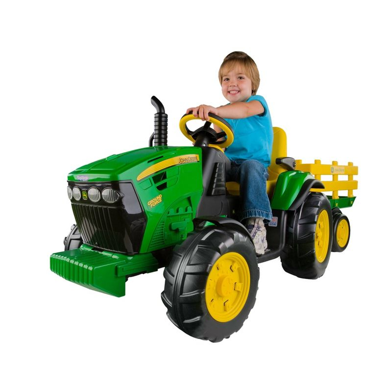 Peg Perego 12V John Deere Ground Force Tractor with Trailer Powered Ride-On - Green