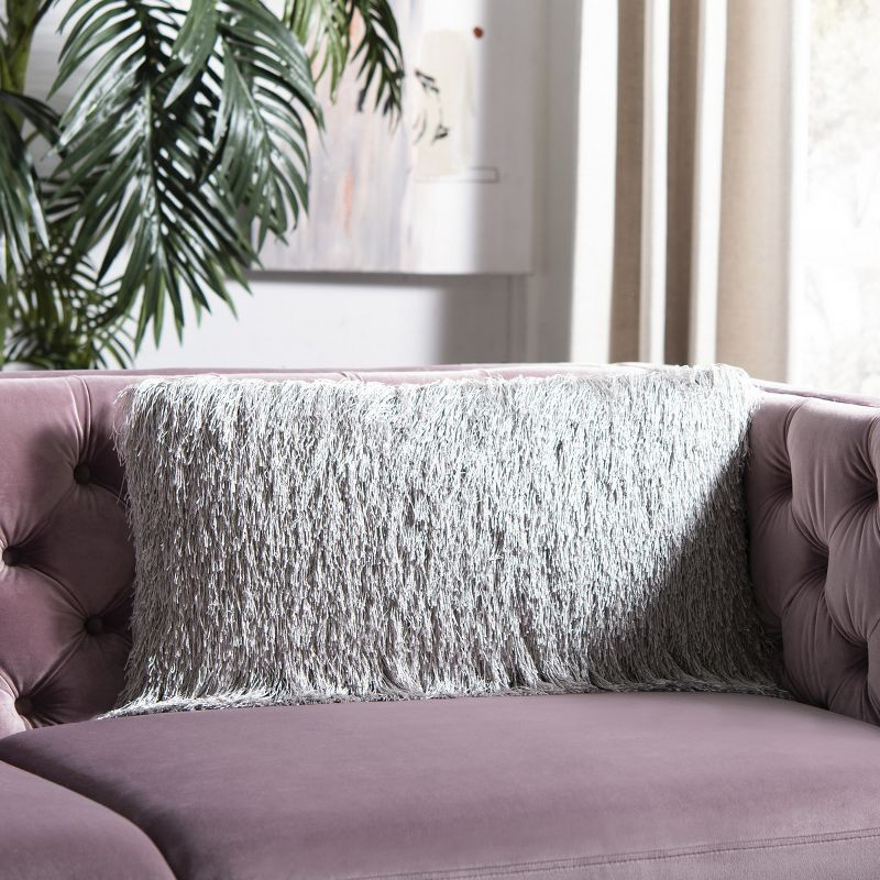 Indoor/Outdoor Shag Pillow - Silver - 14"X24" - Safavieh